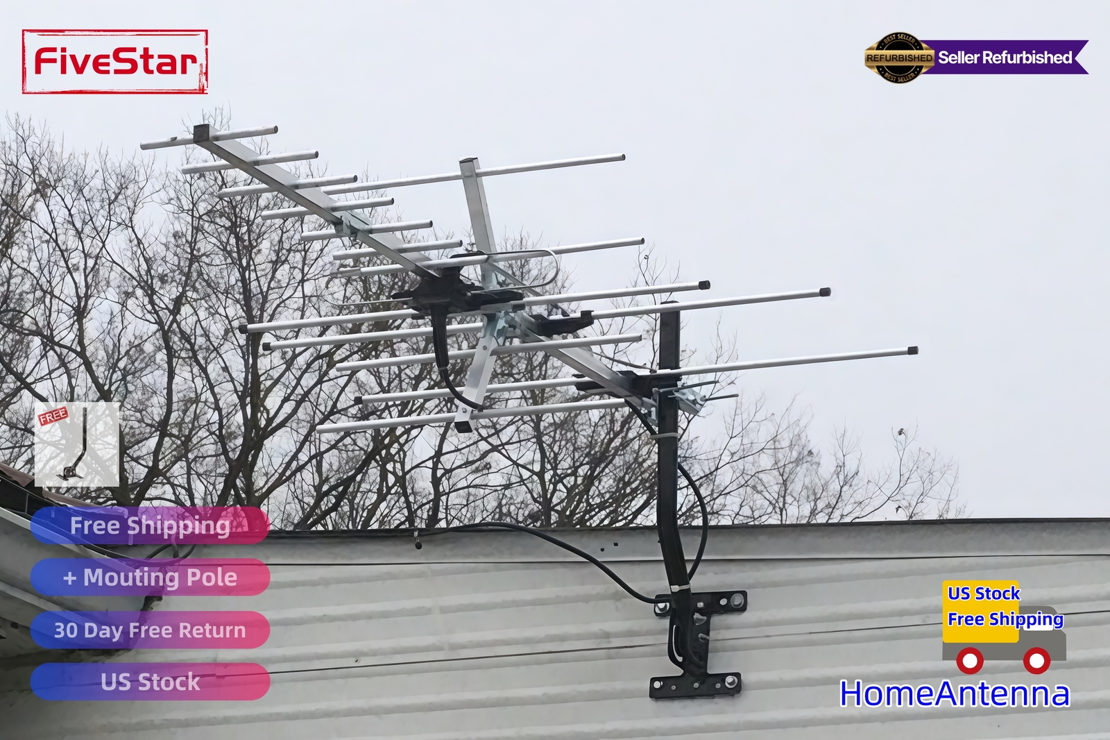 Yagi HD TV Antenna Attic or Roof Mount up to 200 Mile Range TV Antenna