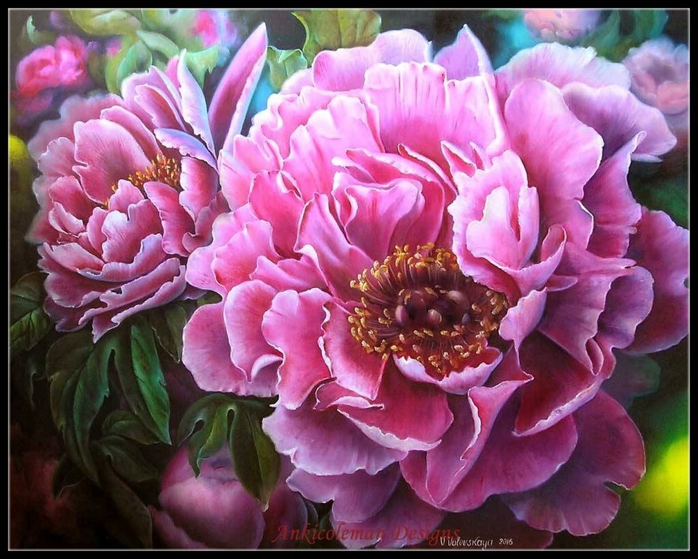 Luxury Peonies - DIY Chart Counted Cross Stitch Patterns Needlework DMC Color