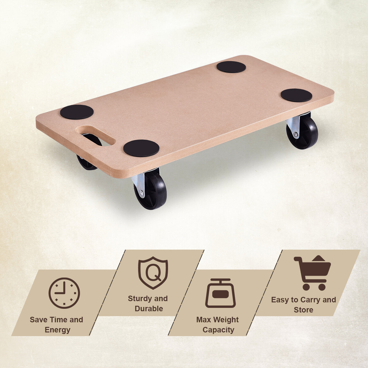 2 Pieces 440lbs Platform Dolly Rectangle Wood Utility Cart Moving Transporter