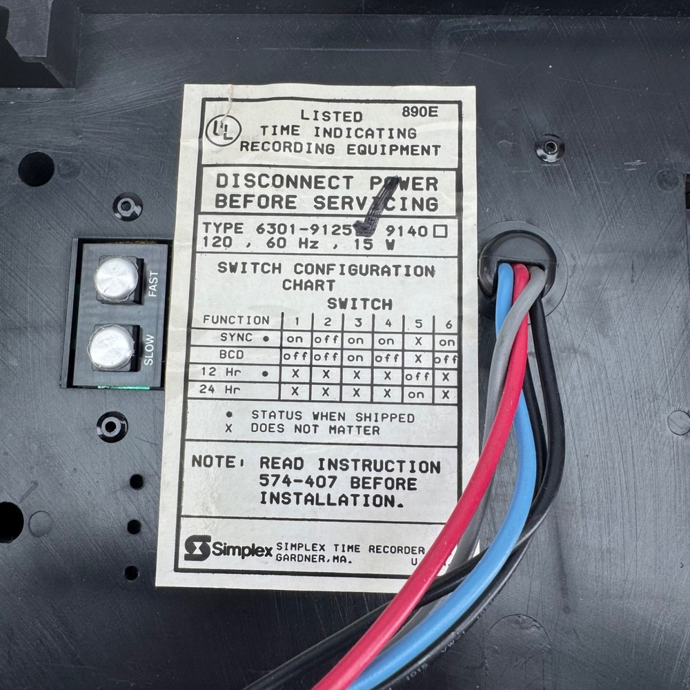 Simplex Type 6301-9125 Time Indicating Recording Equipment Clock Module 120 V