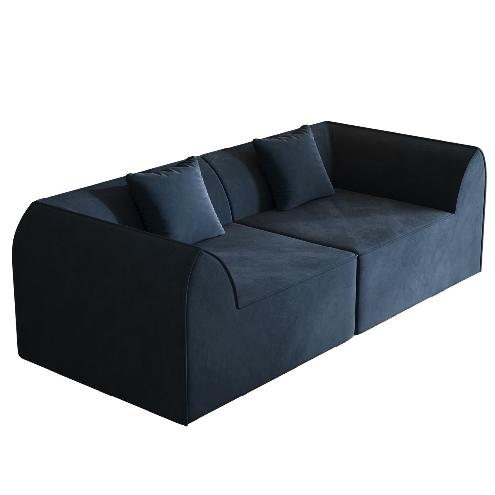 Compressed Memory Foam Sofa w/ Rectangular Pillow 2-Seater Daybed Blue