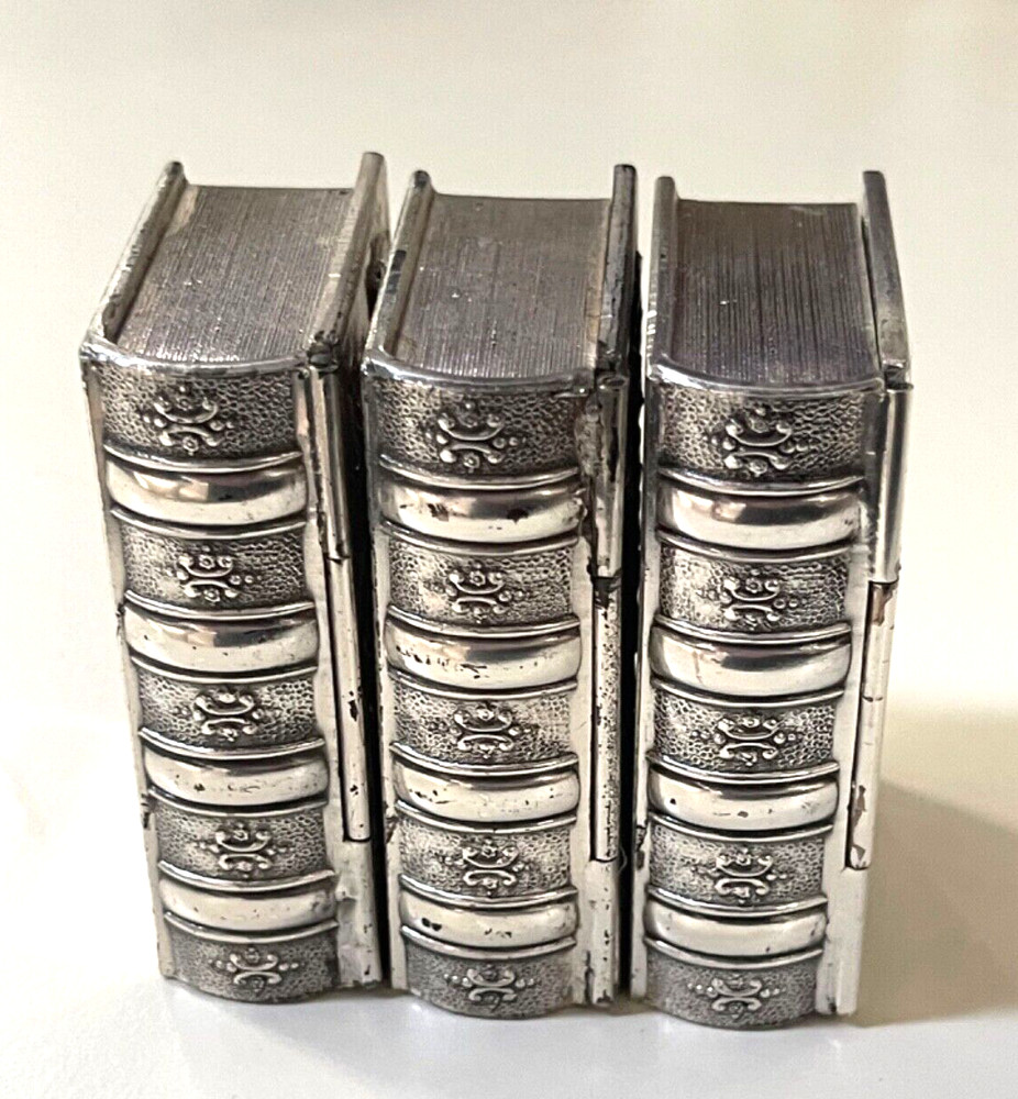 Vintage Delli Inc Ornate Silverplate Floral Embossed Hinged Trinket Book Box Set