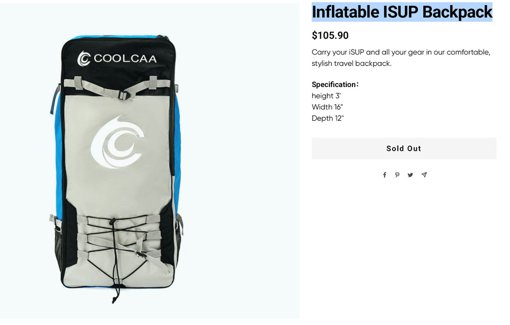 Inflatable ISUP Backpack