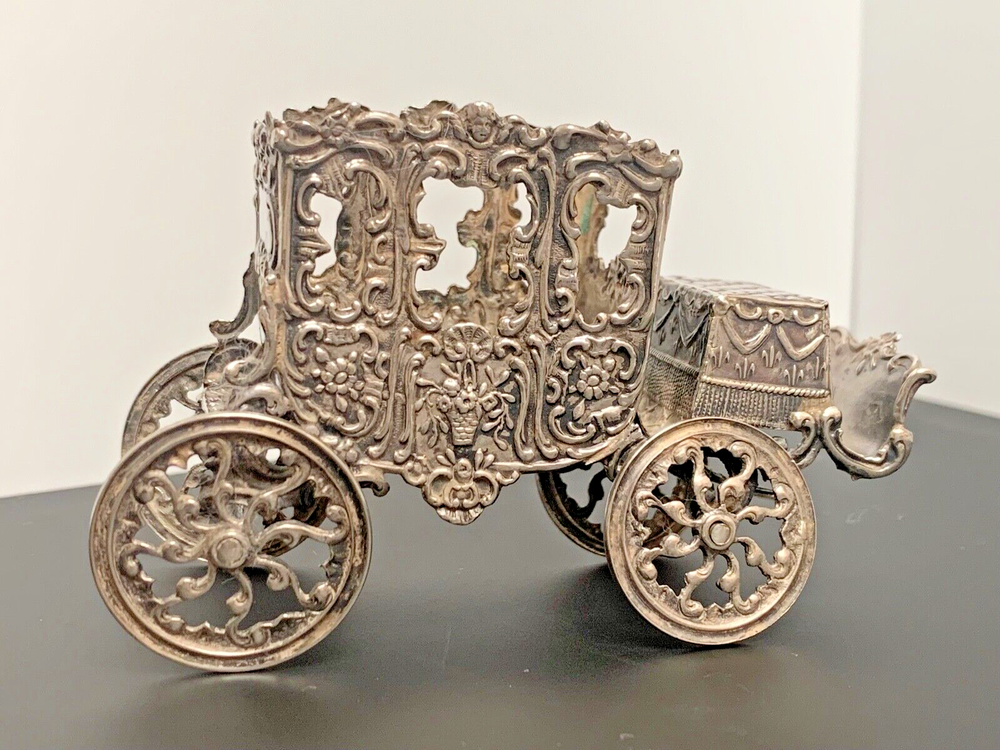 RARE Antique Miniature Rococo Silver Coach
