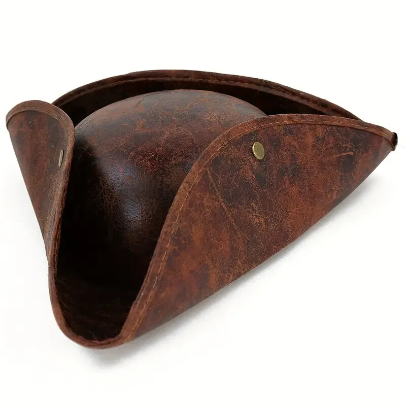 PIRATE HAT Faux Brown Leather Tricorn Costume Theater Parties Cosplay