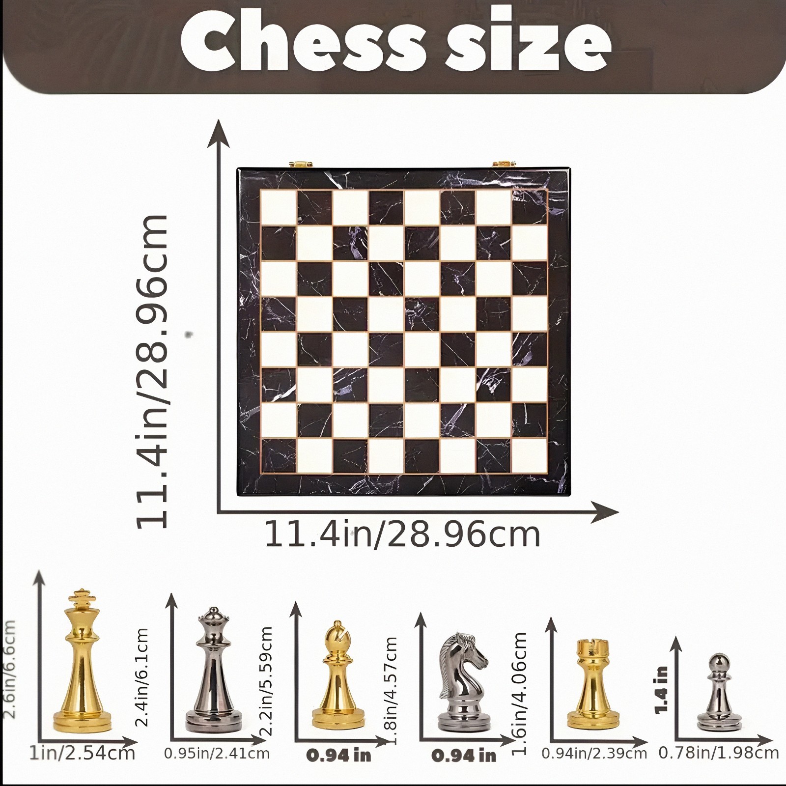 Retro Metal Chess Set - Marbling Folding Chess Board With Metal Pieces