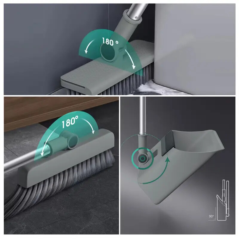 3-In-1 Broom And Dustpan Set 180 Degree Rotatable Broom Dustpan Combo New