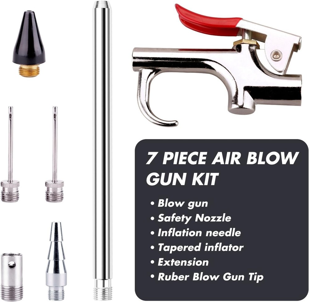 Compact Air Blow Gun Kit with 90 PSI Pressure - Includes 5 Interchangeable Tips