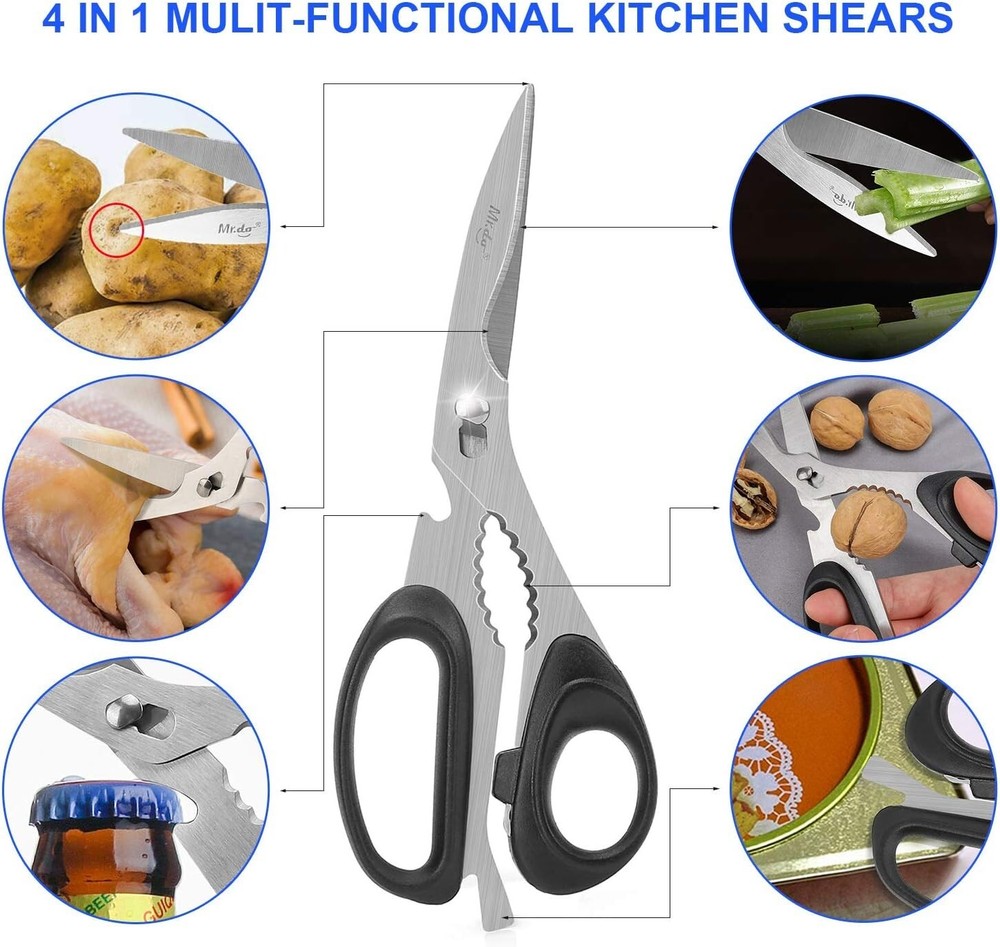 Kitchen Scissors, 2 Pack Come-Apart Kitchen Shears Herb Scissors, 4 in 1 Multi P