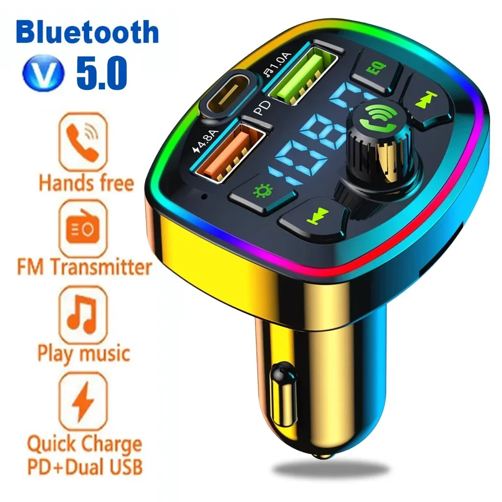 Bluetooth 5.0 Car Adapter FM Transmitter USB Radio Handsfree MP3 Music Player