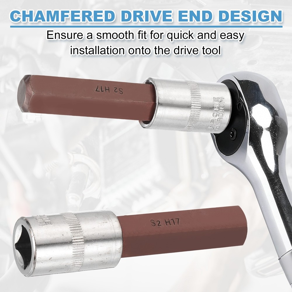 Hex Bit Socket H17 1/2" Drive 4" Length S2 Steel Long Bit CR-V Socket