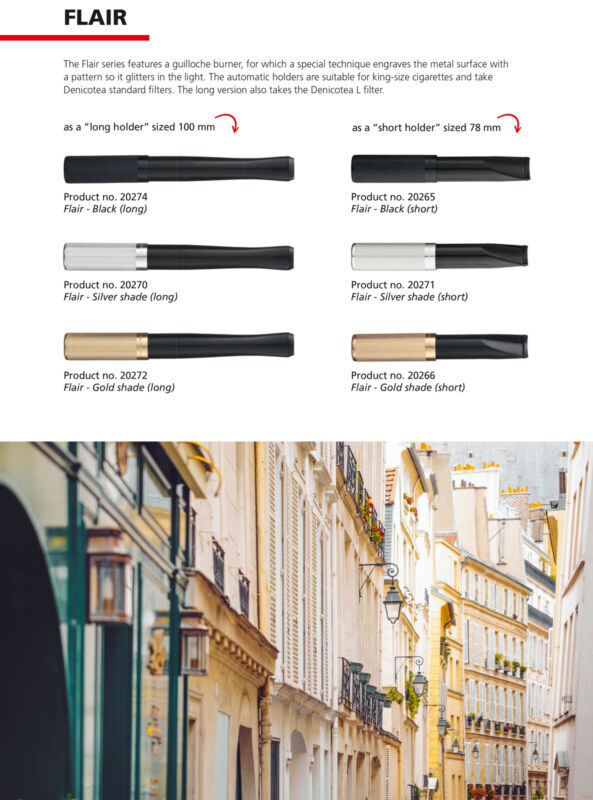 Denicotea Flair Gold Pattern Ejector Holder with 10 Free Filters 20266