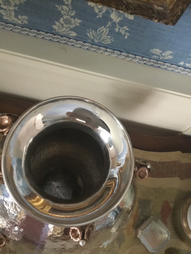 solid silver italian 1930 art deco vase, mixed metals probably GENAZZI unsigned