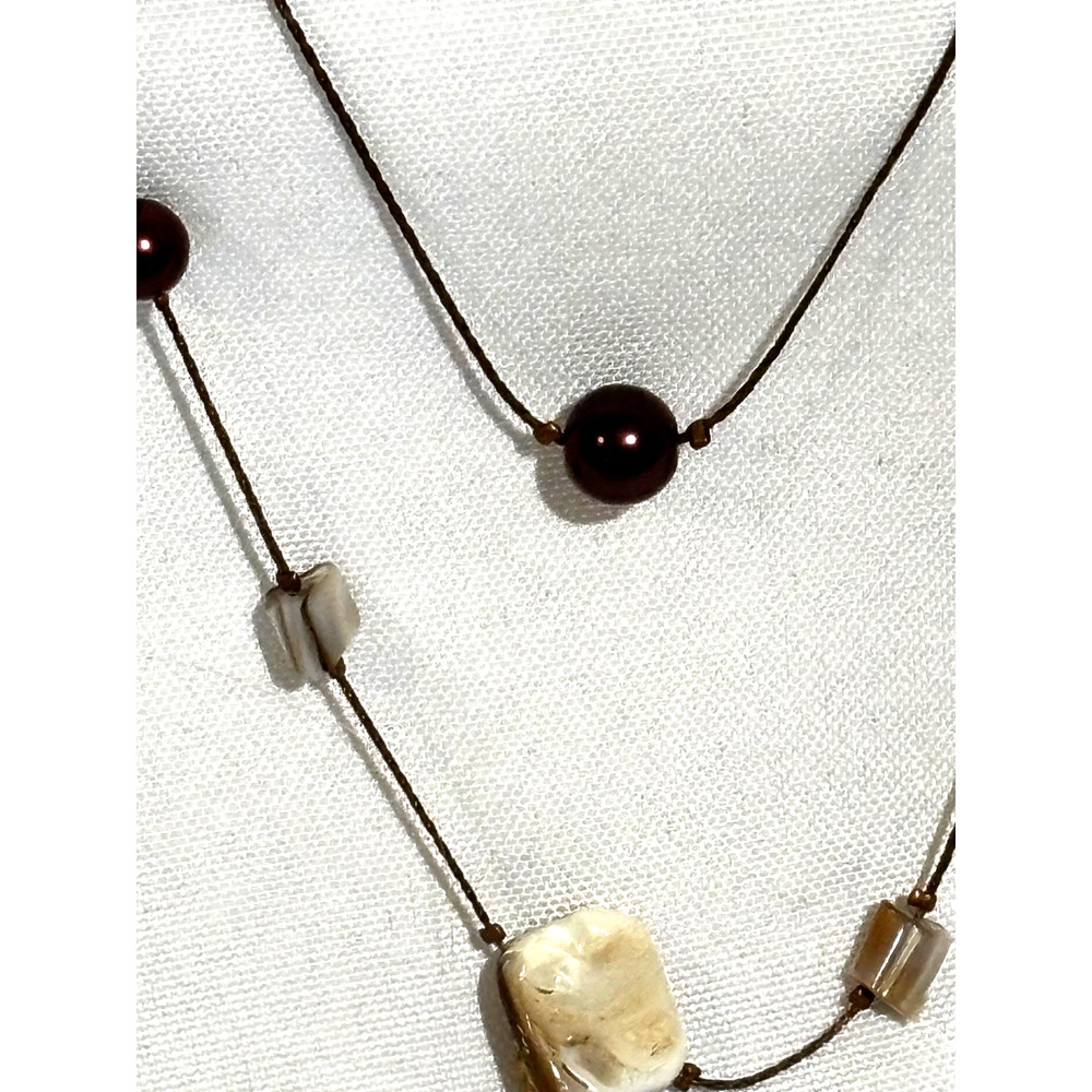Multilayer Copper Natural Stone Pearl shell Beaded Classy Chain Necklace Boho
