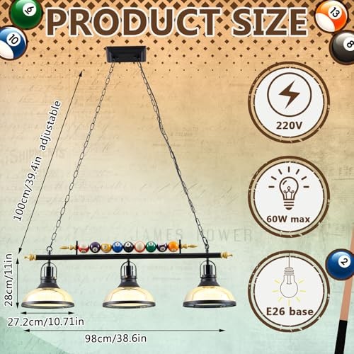 Adjustable Pool Table Lights for 7'-8' Billiard Light Hanging Pool Table Light