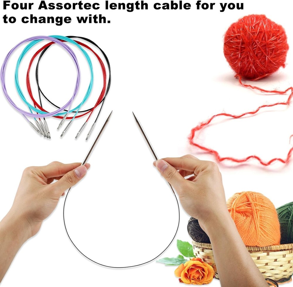 Lace-Tip Interchangeable Knitting Needles with Versatile Cable Options