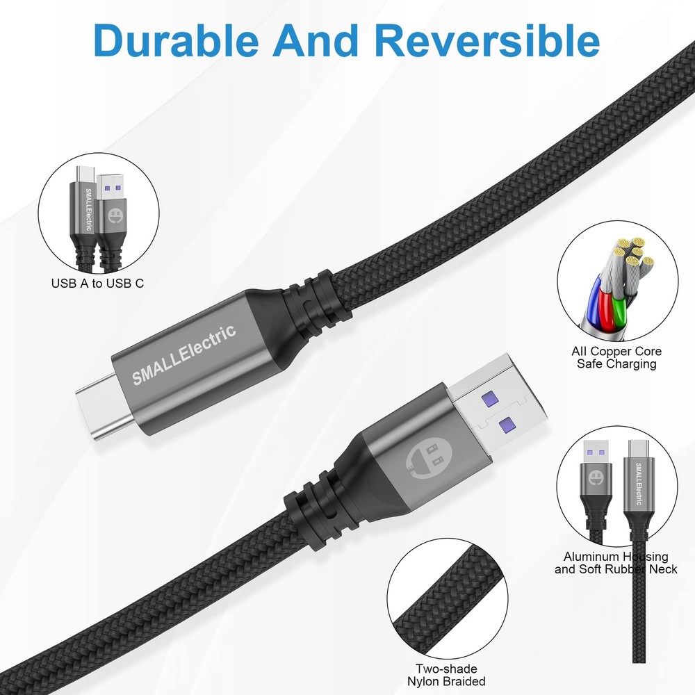 Extra Long USB Type-C 16ft Fast Charging Cable, C to A Quick 16foot, Grey