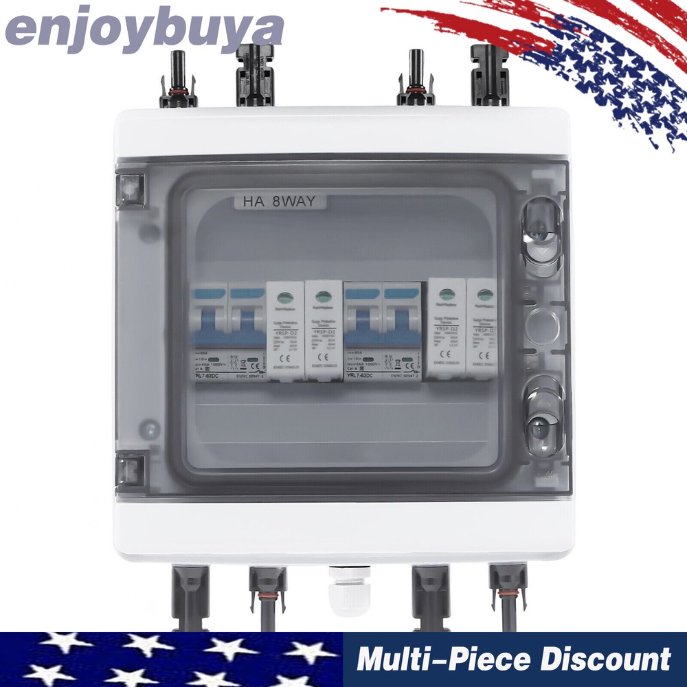 2 Strings Solar Combiner Box FIT Solar Panel Disconnect Switch Circuit Breaker