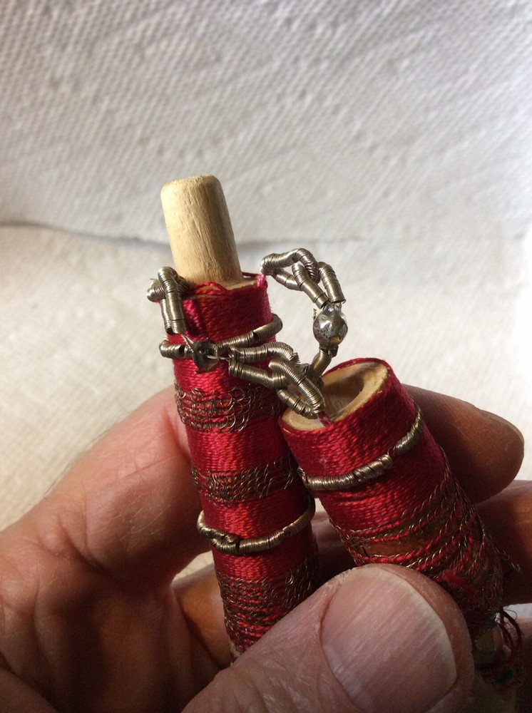 ANTIQUE SEWING-VICTORIAN SILVERED WIRE AND THREAD NEEDLE CASE