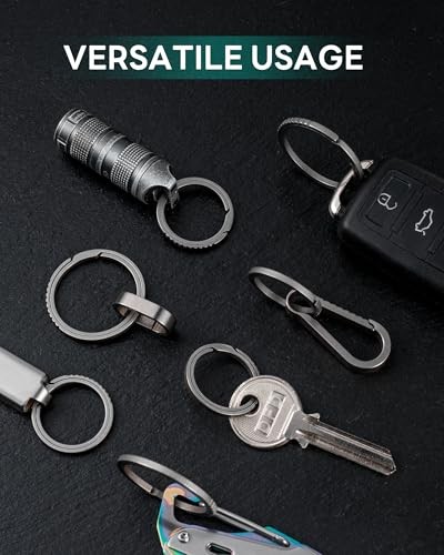 Titanium Keychain Rings, Split Side Pushing 2pcs Grey Small Titanium Key Rings