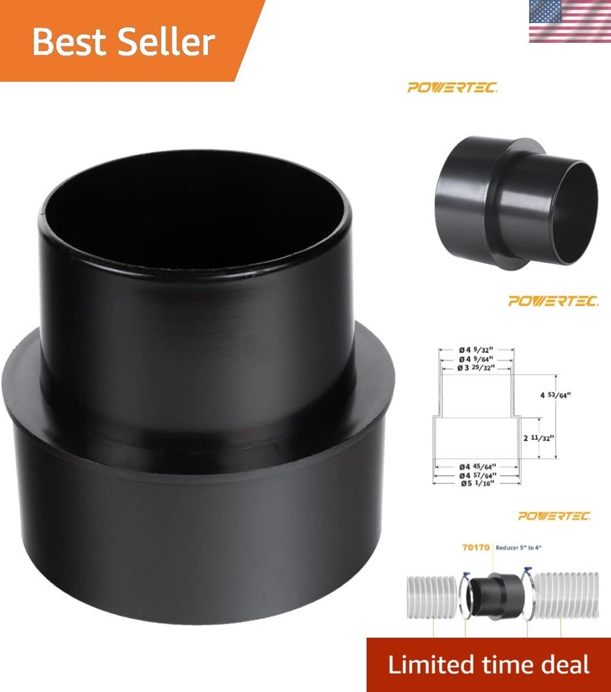 High-Performance 5” to 4” Dust Collection Reducer - Durable ABS Construction