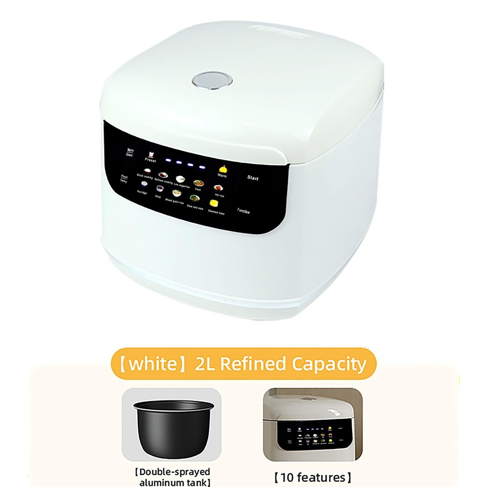 2L Mini Protable Rice Cooker,6 Cups Cooked/3 Uncooked,400W White