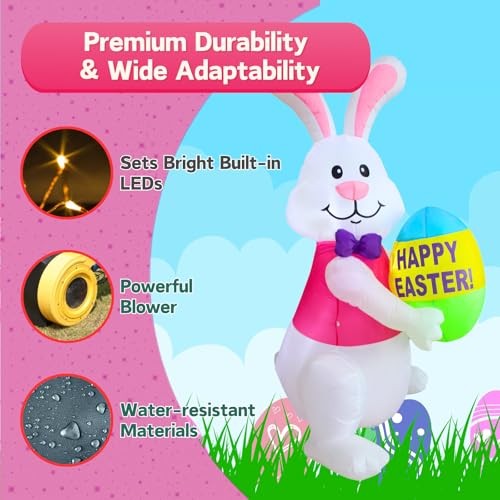 6FT Inflatable Bunny with Egg Outdoor Decoration, Easter Blow Up Yard