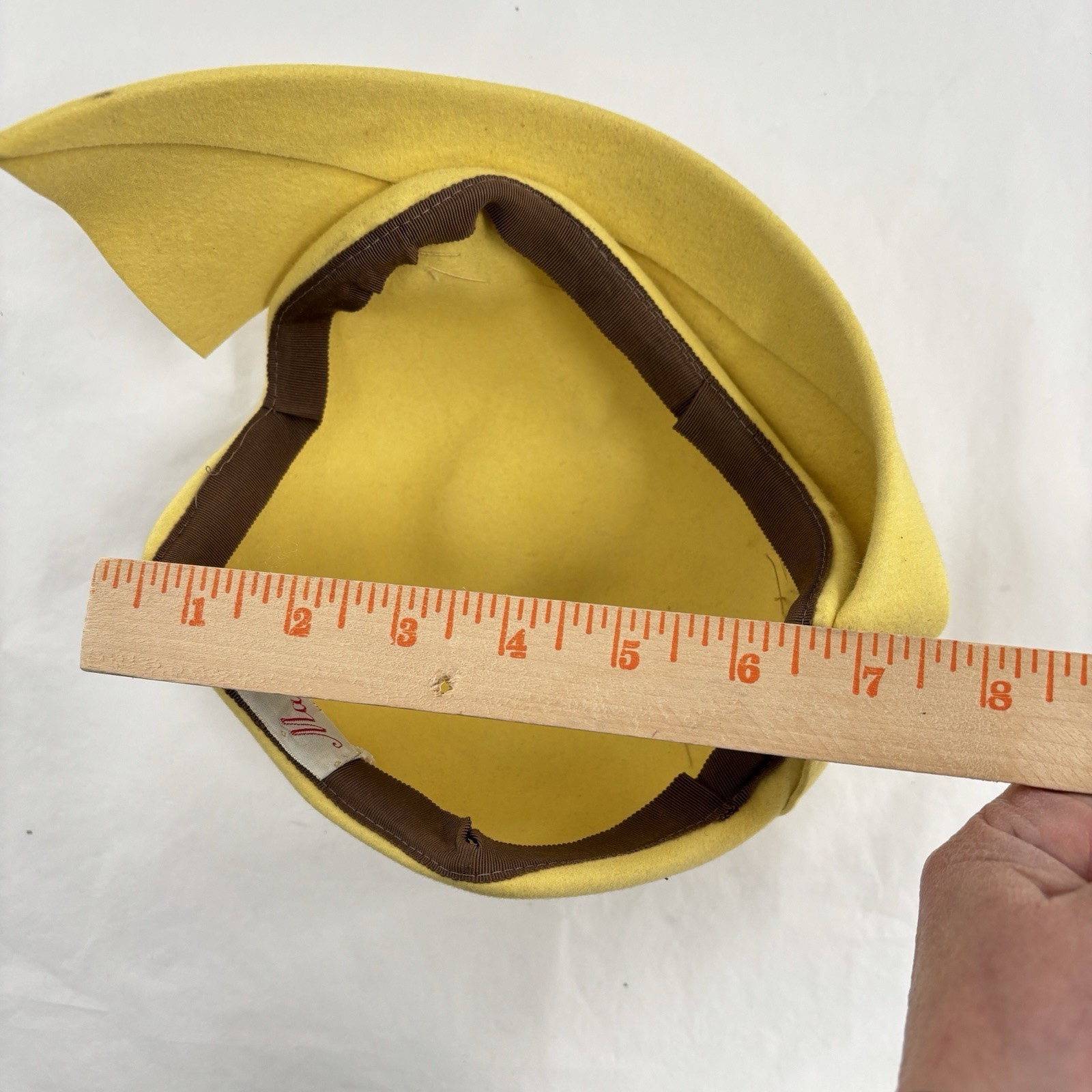 Vtg 60s Mustard Felt Tilt Hat Macy’s Mod Cocktail Jackie O Style