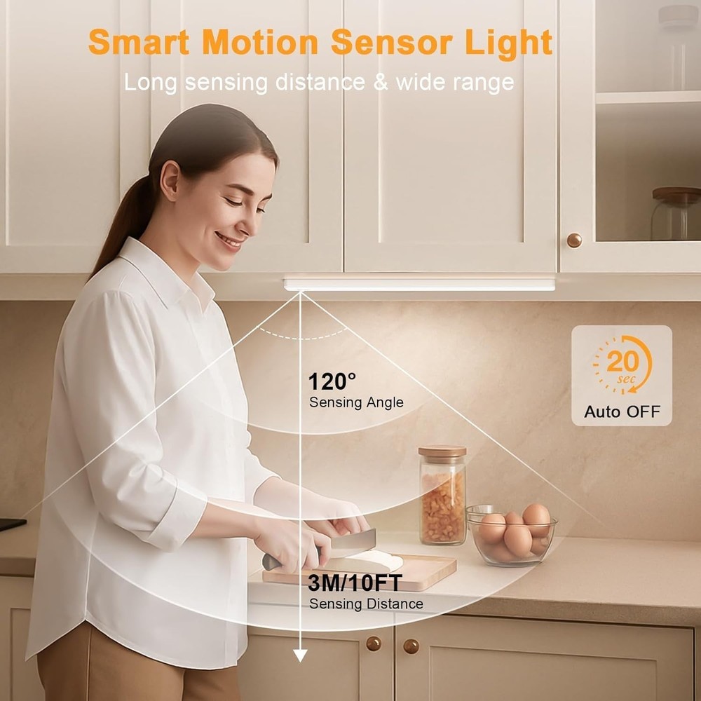 Smart Motion Sensor Under Cabinet Lighting - 2-Pack Rechargeable & Dimmable