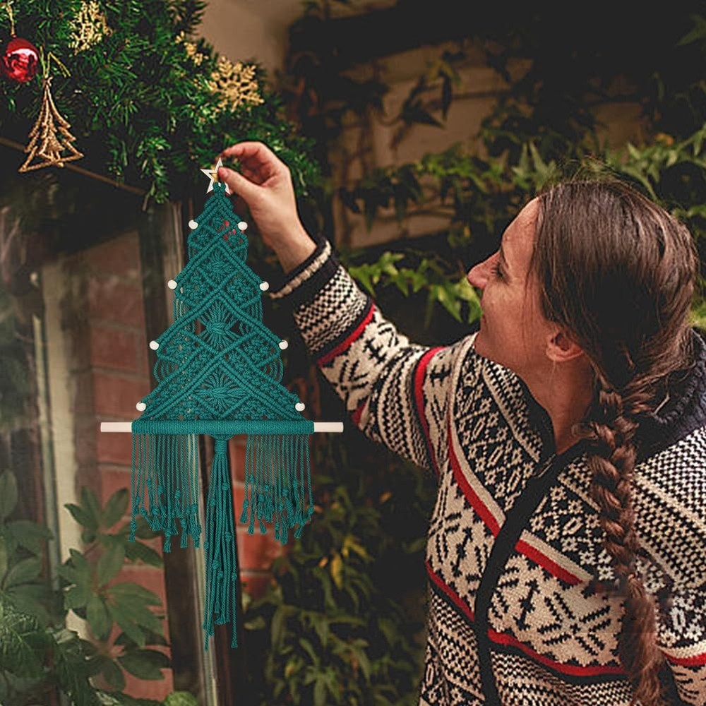 ACRNIGHEET DIY Macrame Christmas Tree Medium, Blackish Green