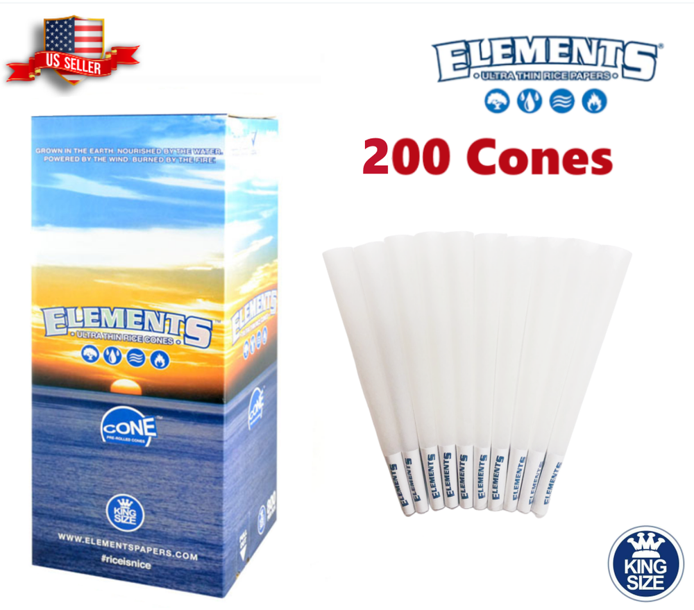 Elements Ultra Thin Rice Cones King Size 200 Pack & Fast Shipping