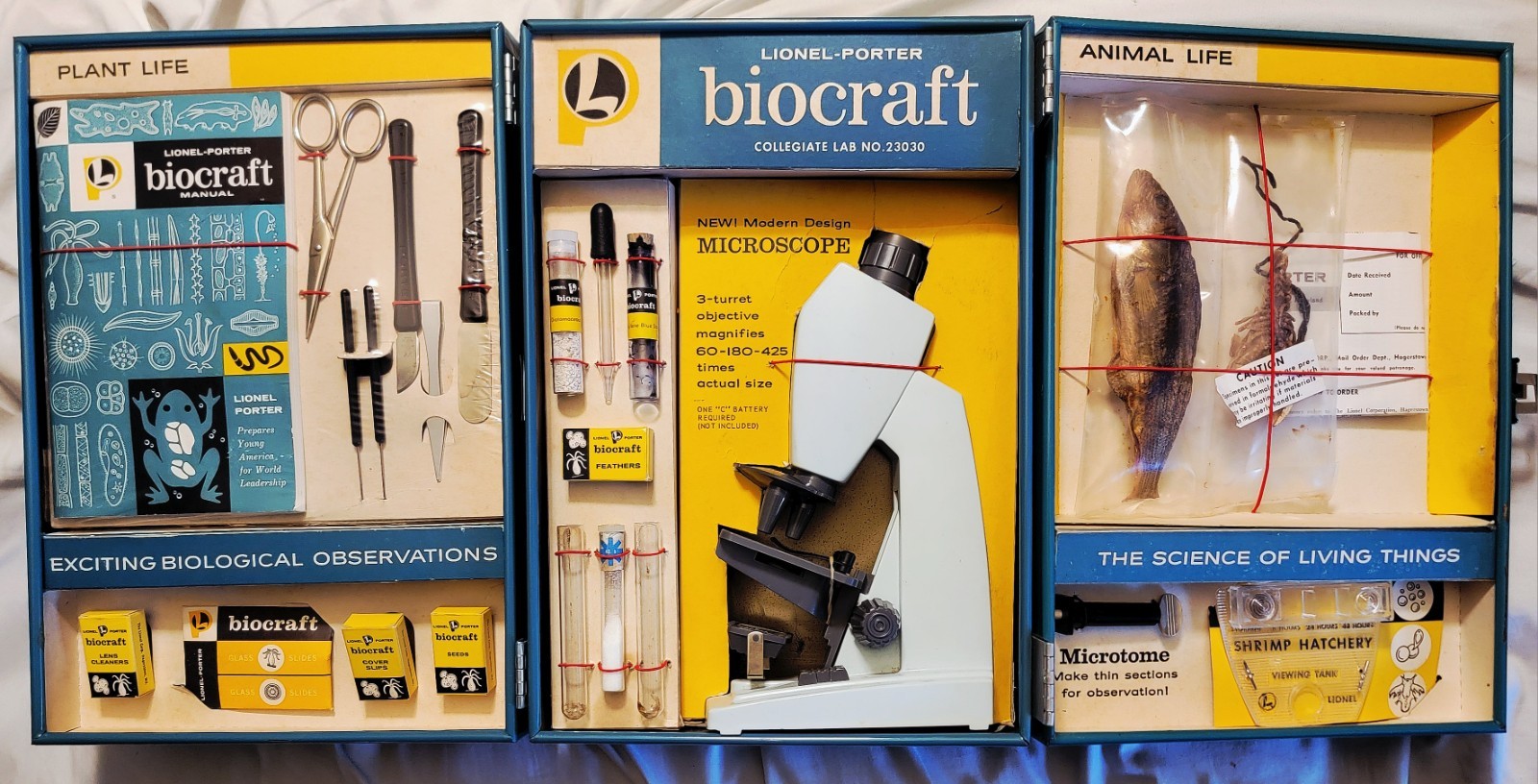 1960s LIONEL-PORTER BIOCRAFT BIOLOGY LAB. BRAND NEW, UNUSED *RARE* 3 SECTIONS!