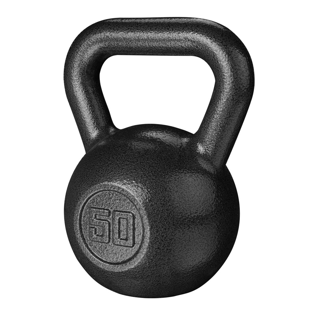 50lb Kettlebell, Casting Iron, Durable Black Hammertone Finish Strength Training