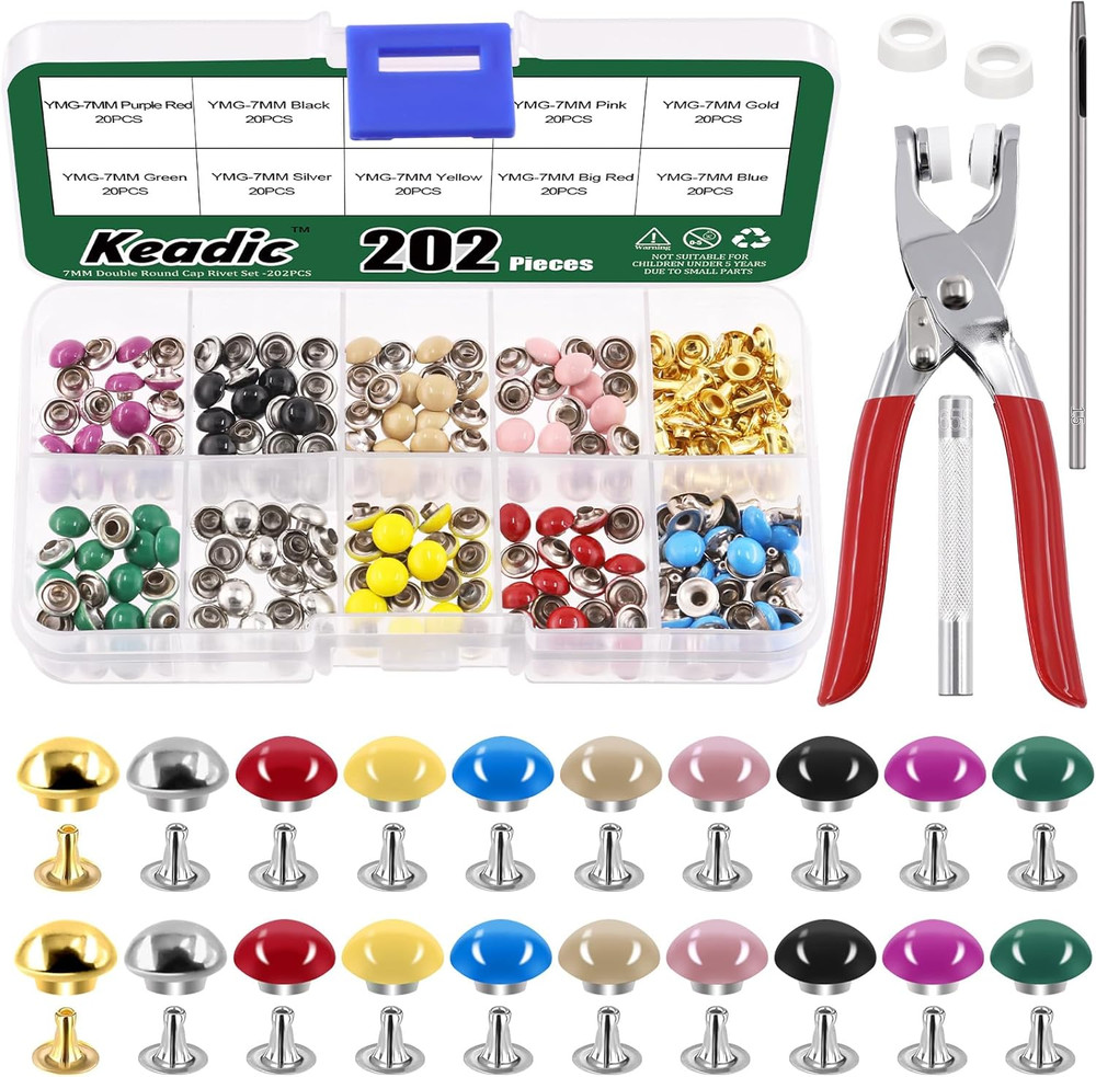 404Pcs 7mm Leather Rivets Assortment Set with Setting Tools, 10 Colors Double...