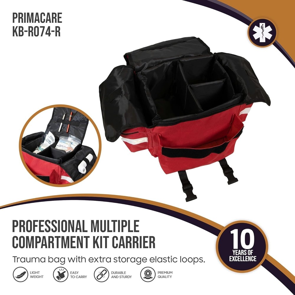 Durable Red Trauma Bag with Dividers