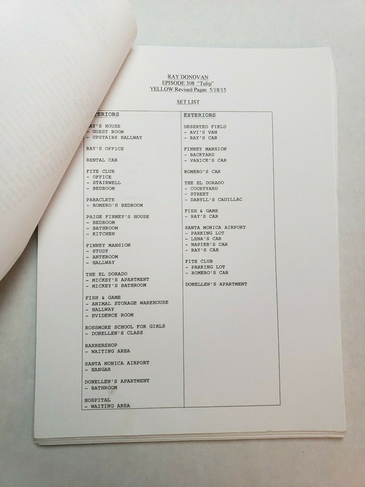 RAY DONOVAN / David Hollander 2015 TV Script, White Production Draft, "Tulip"