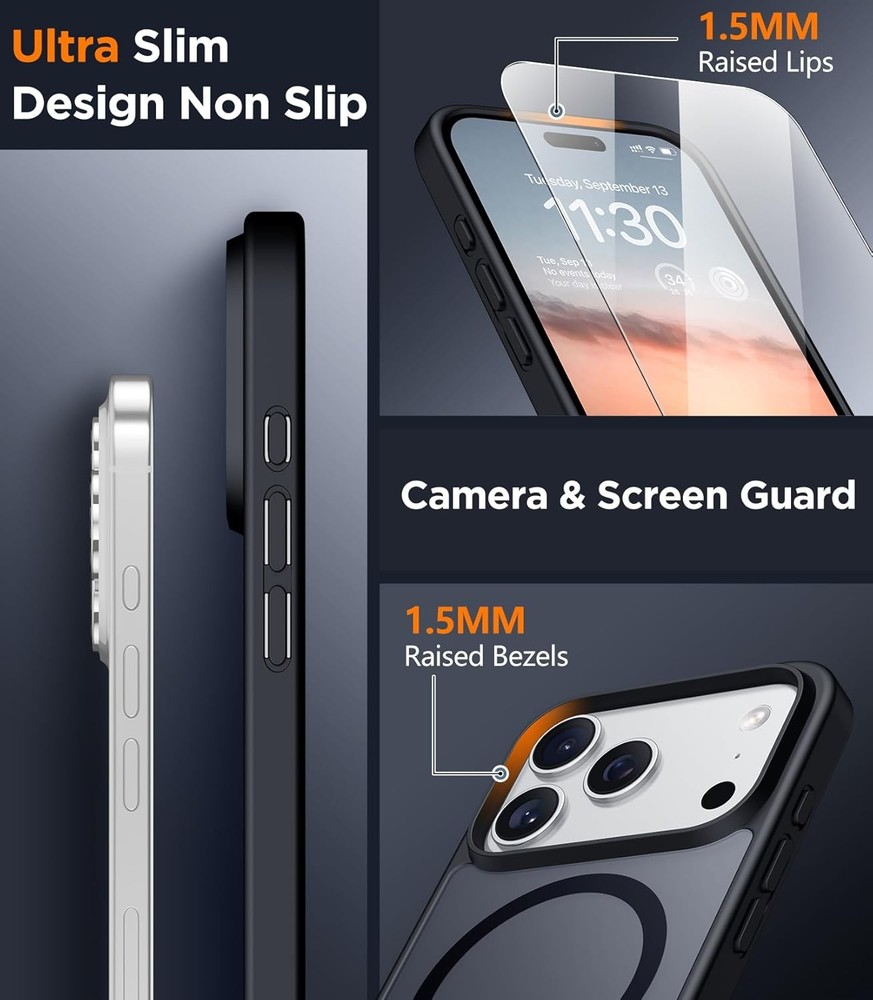 Translucent Matte Case for iPhone 17 Pro Max + 2PCS Tempered Glass Screen Protec