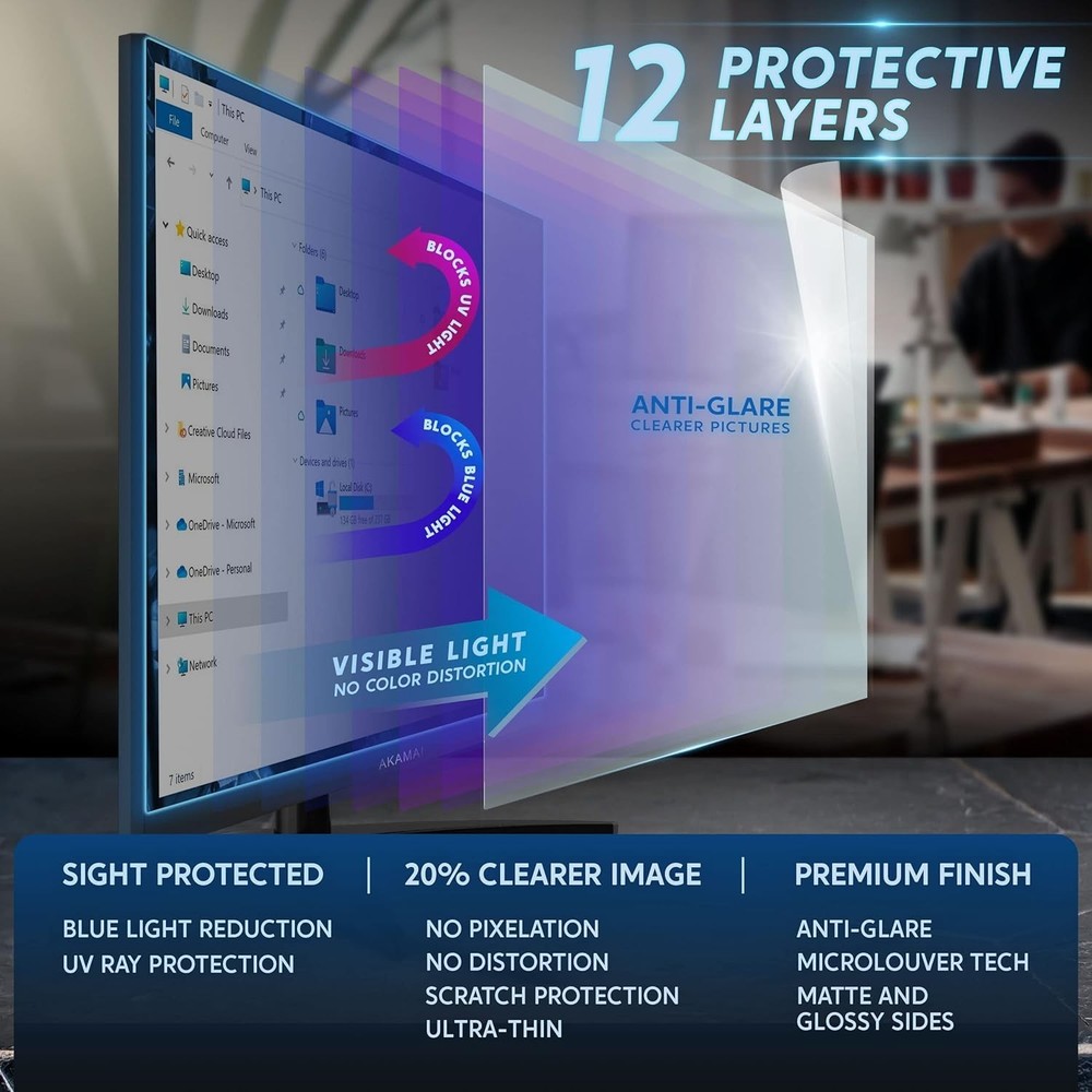 [2 Pack] 24 inch Removable Anti-Glare Blue Light Screen Protector for 16:9 Co...