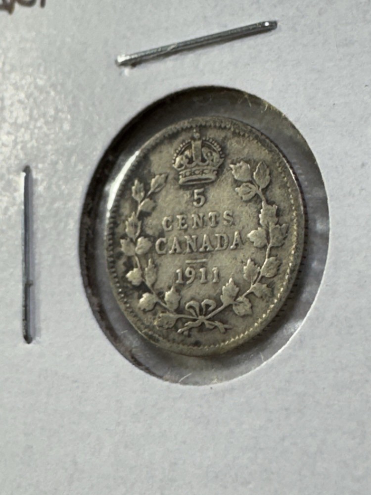 1911 Canada 5 Cents Small Silver Coin