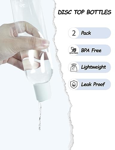 8 oz Clear Plastic Bottles with White Disc Caps Refillable Empty Squeeze 2 Pack