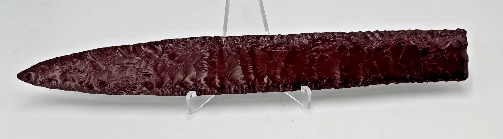 Modern Hand Knapped 11" Red Mahogany Obsidian Spear Point Dagger Tool