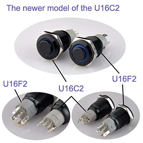 Latching Pushbutton Switch U16F2 1NO1NC SPDT ON/Off Black Metal Shell Blue