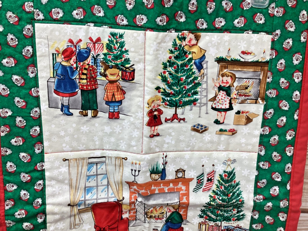 Vintage Hand Made Quilted Wall Hanging Christmas Theme Signed & Dated