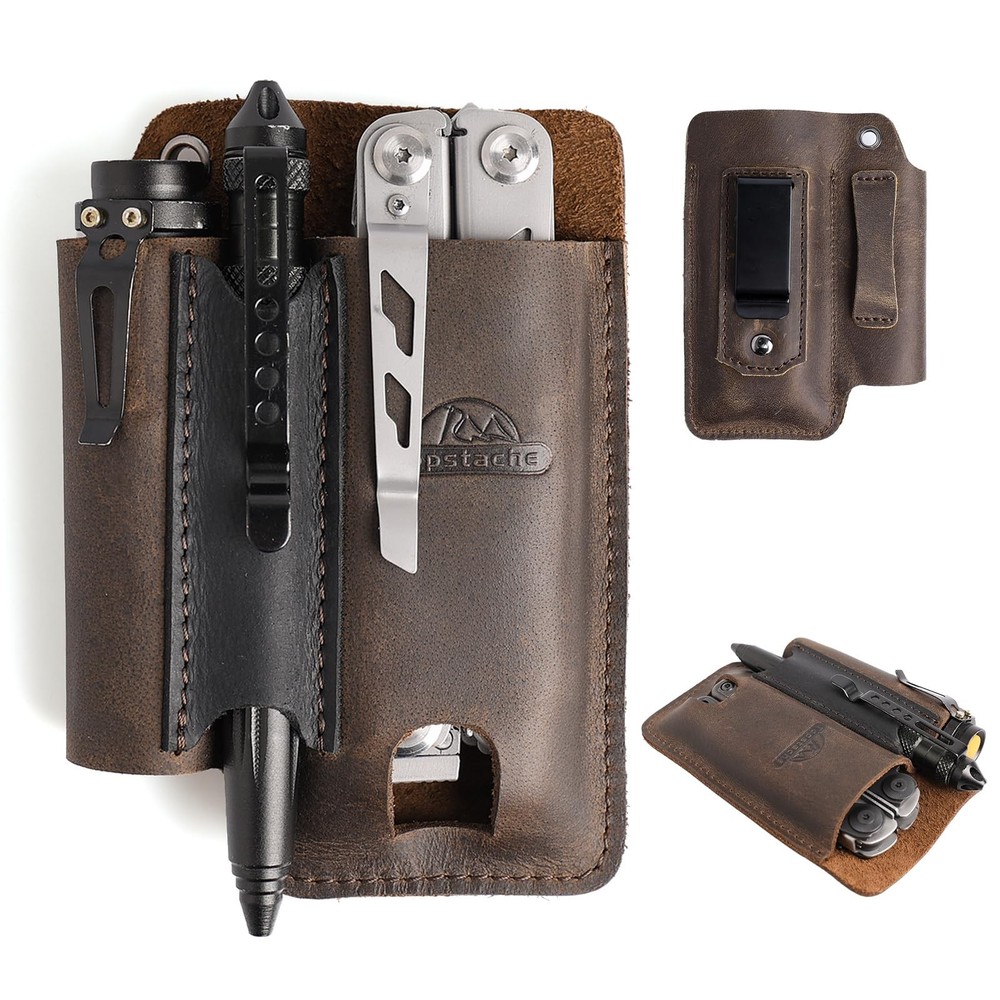 Topstache Leather Multitool Sheath with Belt Clip - Darkbrown