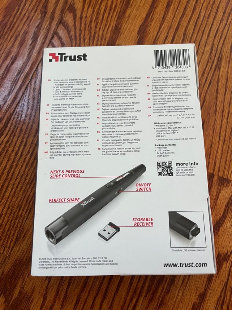 New Trust Wireless Presenter Laser Pointer Ultra Slim W/ Batteries