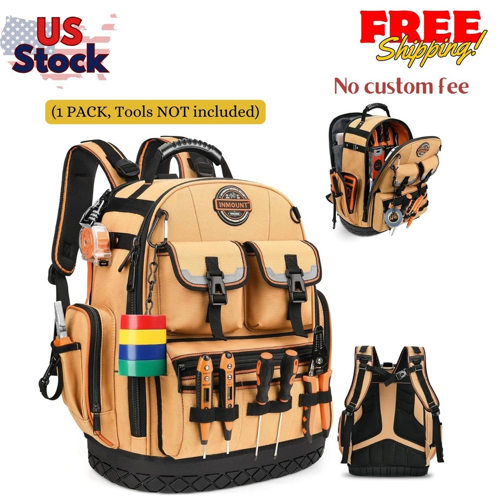 Heavy Duty Tool Bag Backpack,Water Resistant,89 Pockets & Loops Canvas