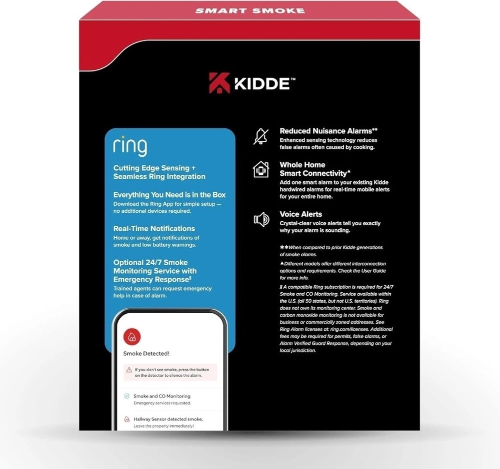 KIDDE Ring-Enabled Smart Smoke Detector, Wired, RGSAR-RW *NEW*