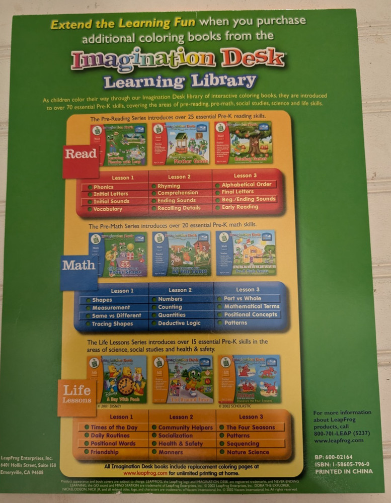3 Leap Frog Imagination Desk Coloring/Activity Replacement Books ONLY