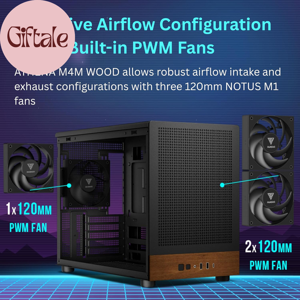 Micro-Tower Gaming Case, Walnut Front Panel& Side Tempered Glass, 3×120Mm Prebui