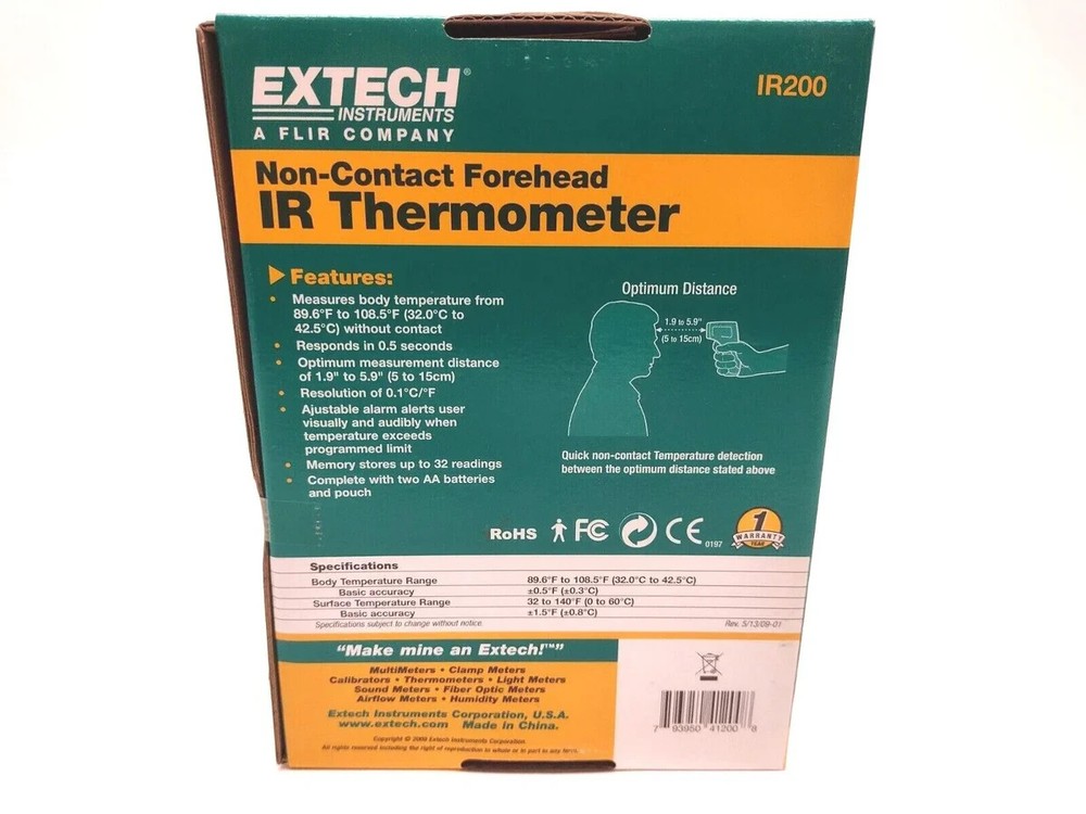 IR200 | Extech Instruments Non-Contact Forehead IR Thermometer